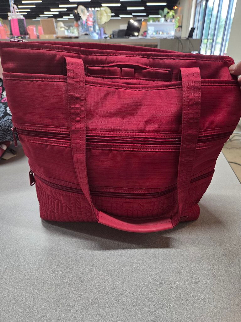 Crimson Red Quilted Multi-Pocket "Taxi Tote" from Lug