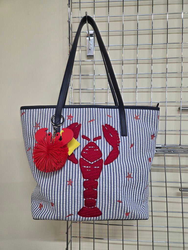 NWOT Talbot's Seersucker Embroidered Lobster Tote Bag