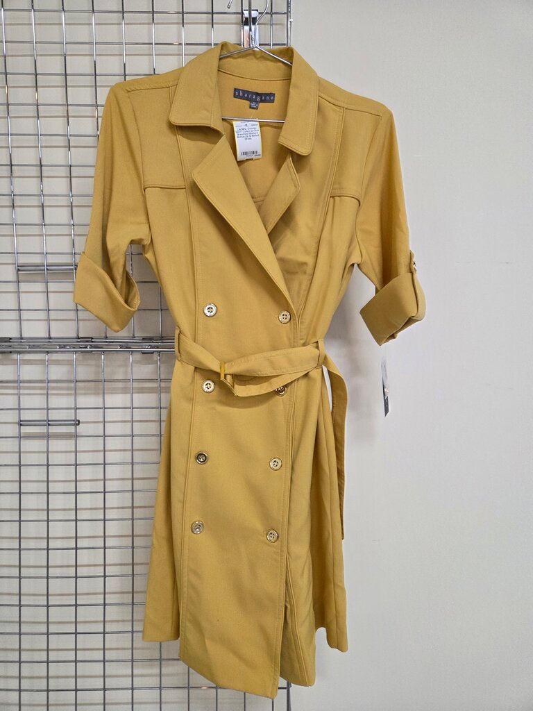 NWT- Ladies Double Breasted Mustard Button Up & Belted Dress