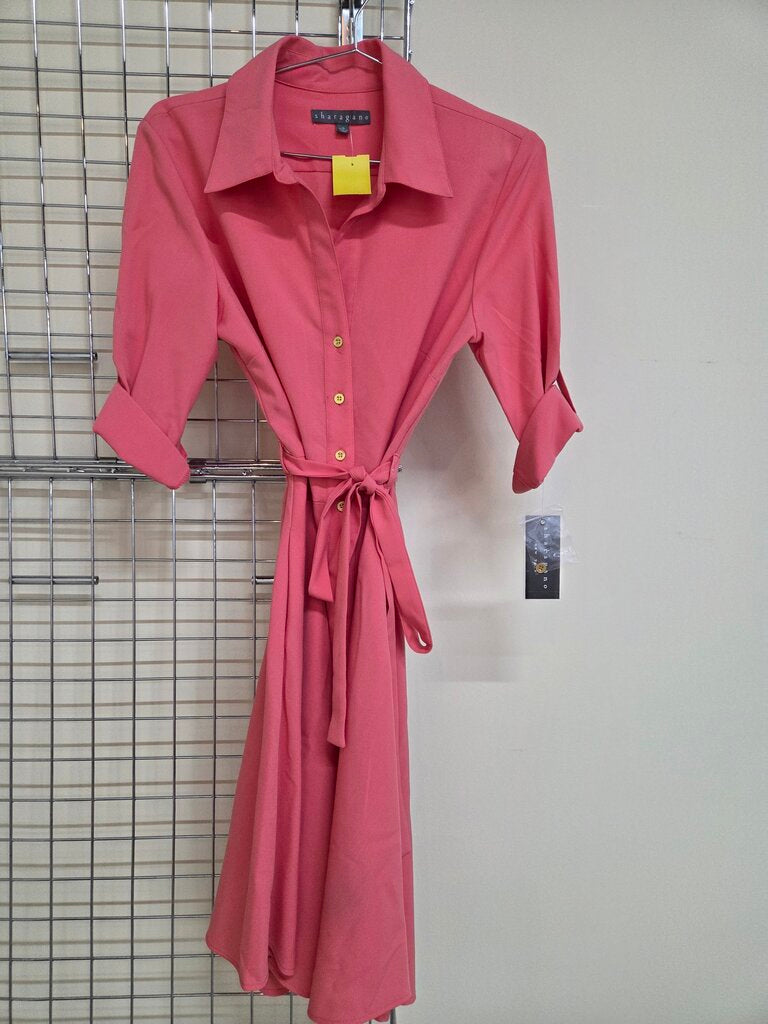 NWT Ladies Sharagano Button Up and Belted Peach Dress