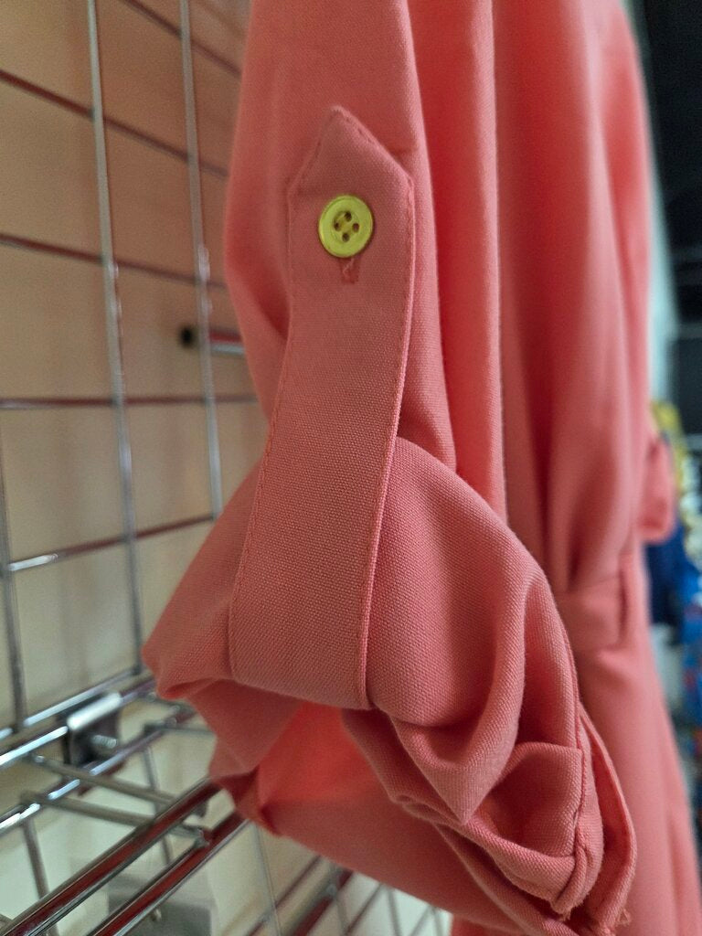 NWT Ladies Sharagano Button Up and Belted Peach Dress