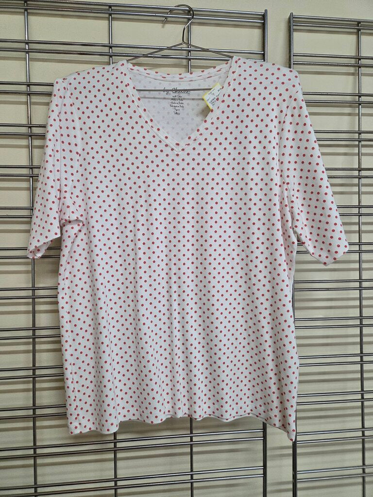 Women's Chicos White V Neck Red Polka Dot Tee