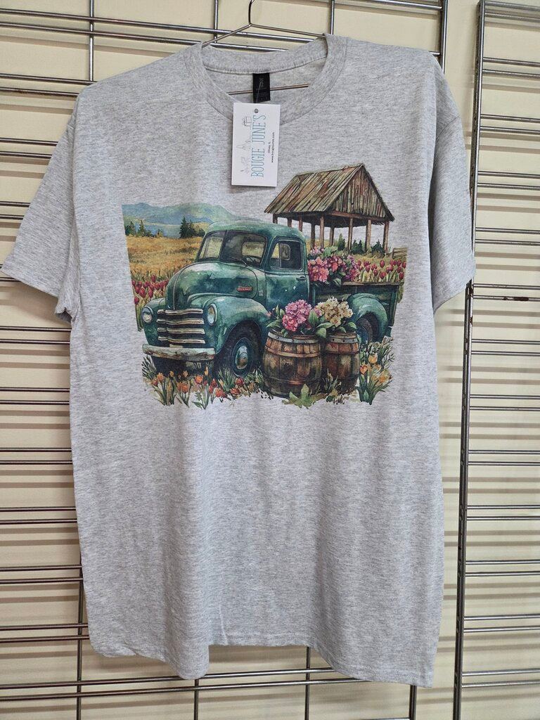Floral Truck Short Sleeve Tee sz L