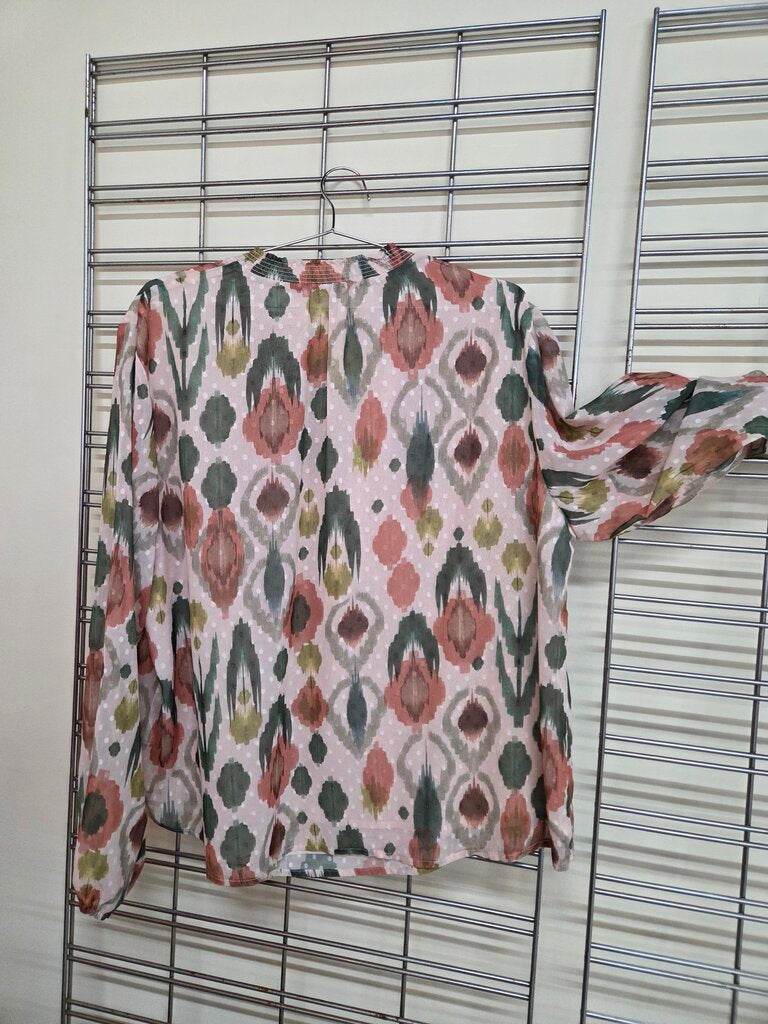 Tribal Jeans Lined Fashion Summer Top w/Sheer Sleeves Key Hole & Tie Neck sz 2XL
