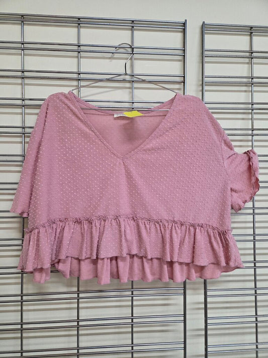 Womens swiss dot short sleeve blouse sz S