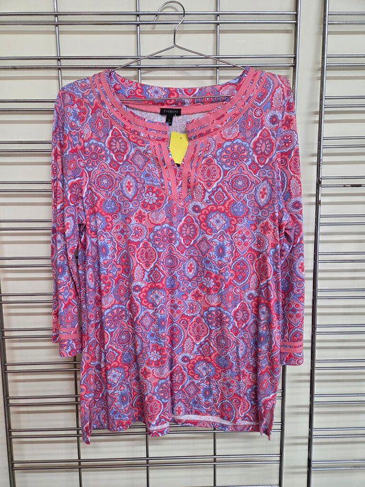 Talbots pink & purple Paisley v neck top sz L