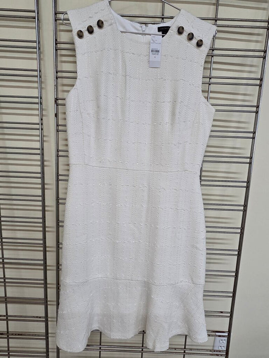 NWT-Ann Taylor Sleeveless Textured Shift Dress w/ Tortoise-shell Buttons sz 8
