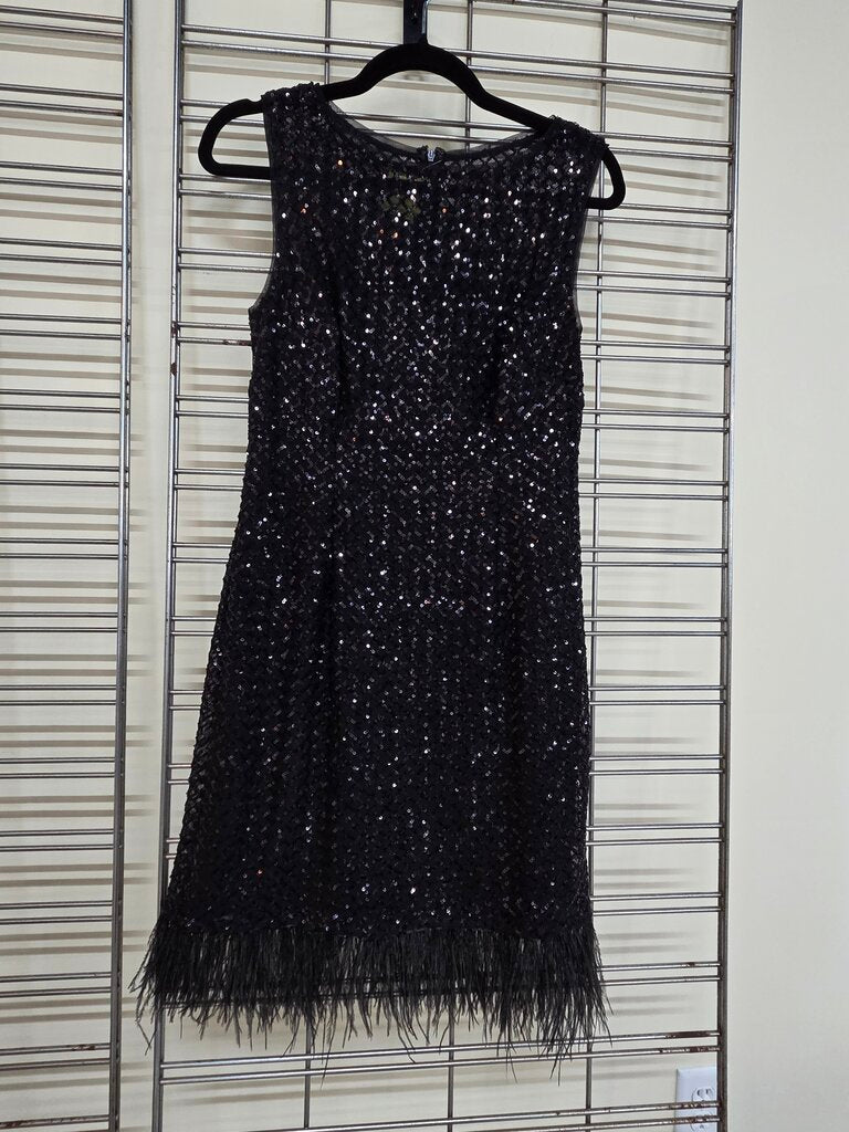 Adrianna Papell Sequened Sleeveless Cocktail Dressw/Feathers