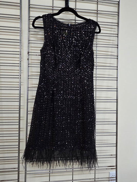 Adrianna Papell Sequened Sleeveless Cocktail Dress w/Feathers sz 6