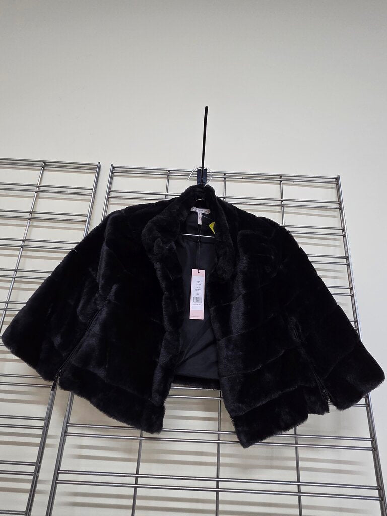 NWT- Ladies BCBGeneration Black Ribbed Faux Fur Cape Jacket
