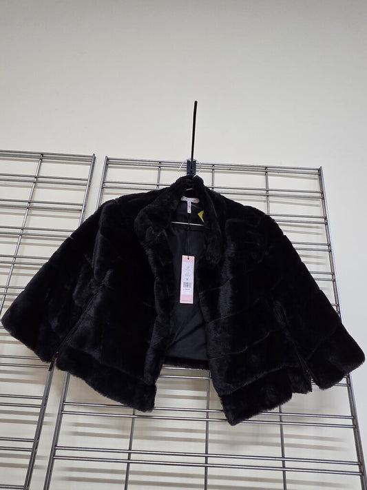 NWT- Ladies BCB Generation Black Ribbed Faux Fur Cape Jacket sz S