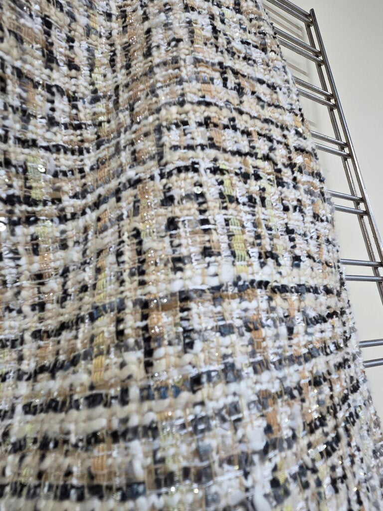 Loft Shimmering Textured Tweed w/ Black, Gold & White Skirt