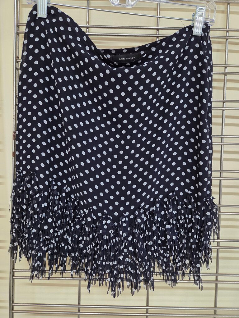 Ann Taylor Navy Polka Dot Fringe Skirt