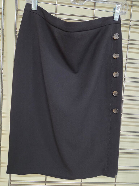 NWT Ann Taylor Black High Waisted with Brown Side Buttons Skirt sz 8