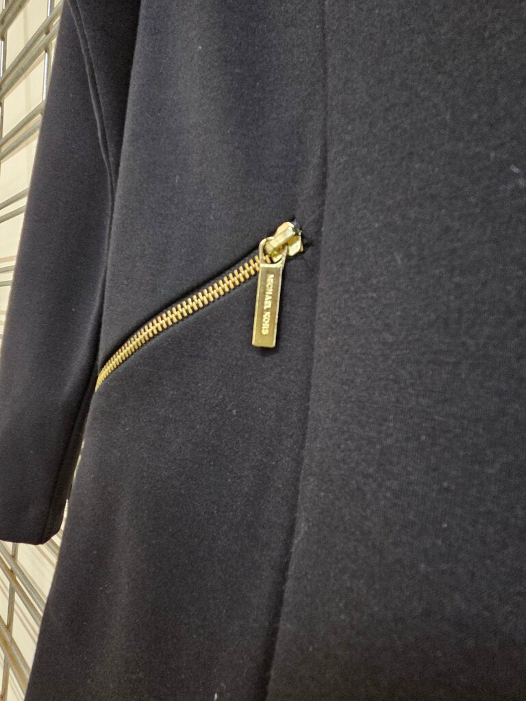 Michael Kors L/S Black Sheath Dress w/Gold Back and Pocket Zippers