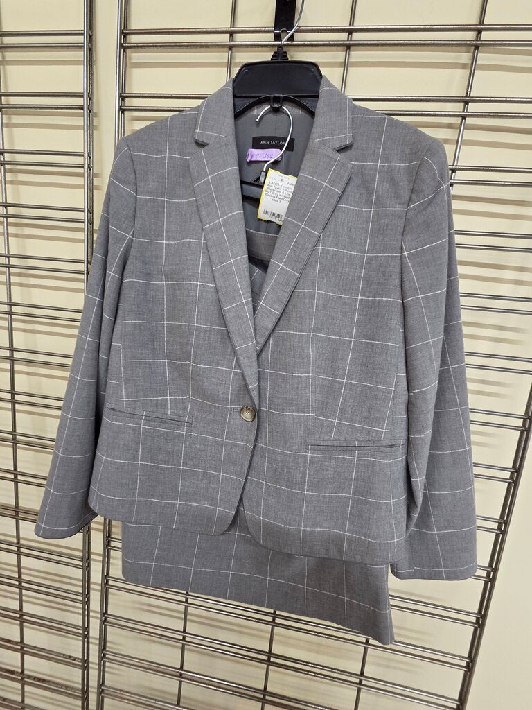 Ann Taylor 2-Piece Blazer and A-Line Skirt Grey w/ White Window Plaid
