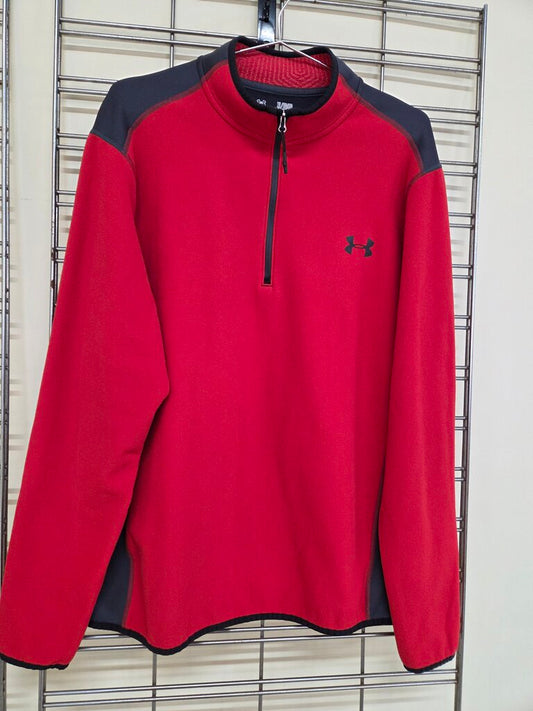 Mens Under Armour Red Fleece Quarter Zip Long Sleeve Pullover XL