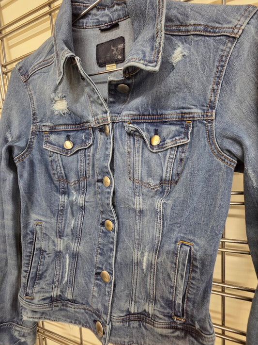 Womens American Eagle Super Stretch Denim Distressed Jacket sz M