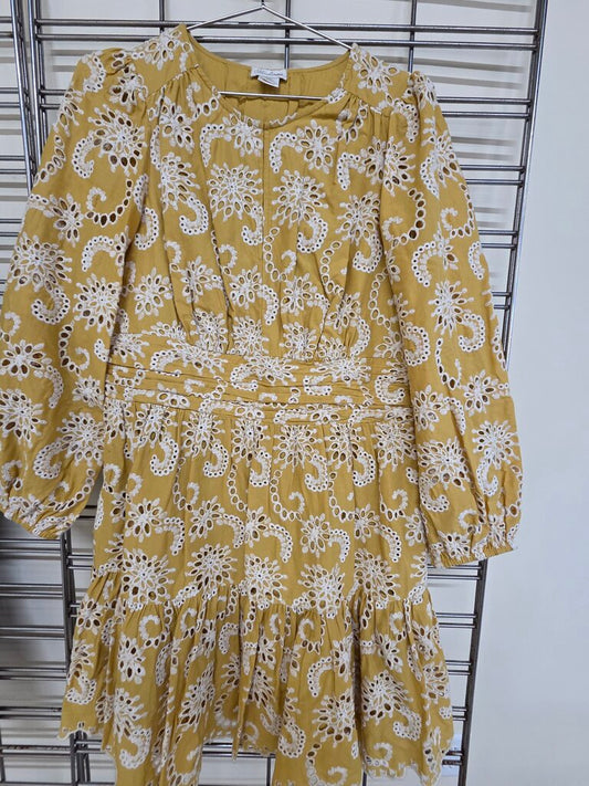 Womens Shoshanna Costas Eyelet-Embroidered Cotton Mini Dress sz 12