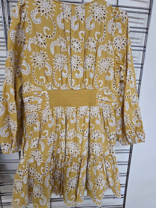 Womens Shoshanna Costas Eyelet-Embroidered Cotton Mini Dress sz 12