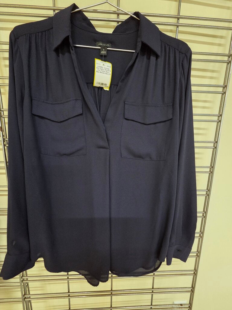 Womens Ann Taylor Navy Blue Blouse sz M