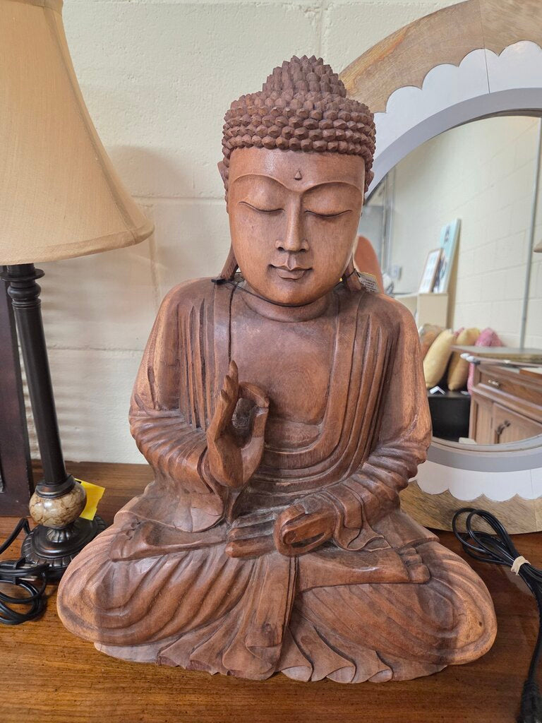 Hand - Carved Wooden Buddha in the Traditional Meditative Pose