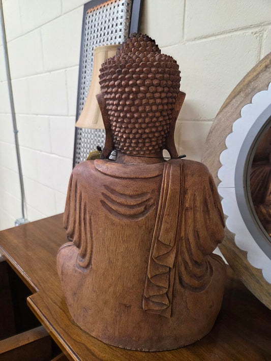Hand - Carved Wooden Buddha in the Traditional Meditative Pose