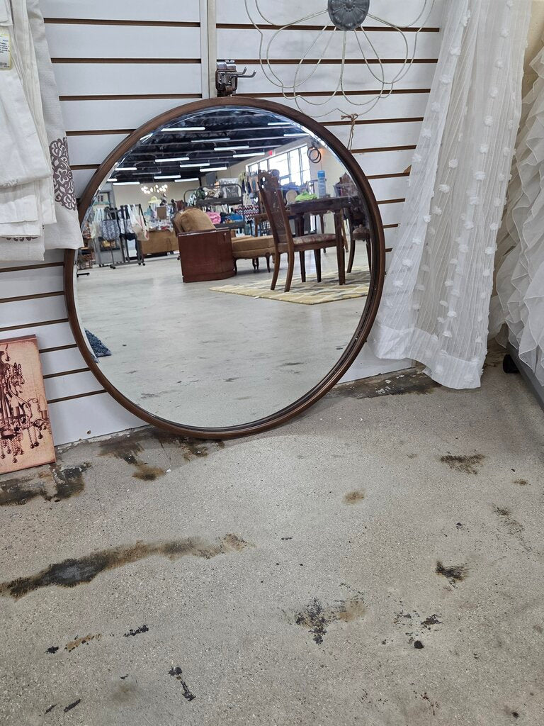36" Round Beveled Wood-Framed Mirror