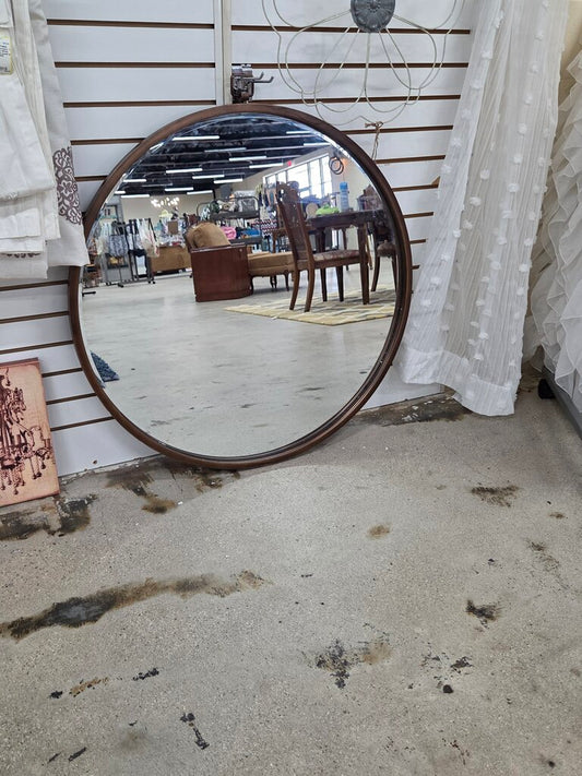 36" Round Beveled Wood-Framed Mirror