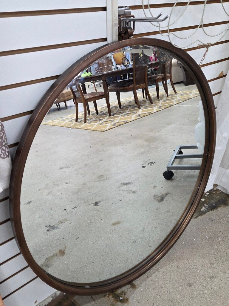 36" Round Beveled Wood-Framed Mirror