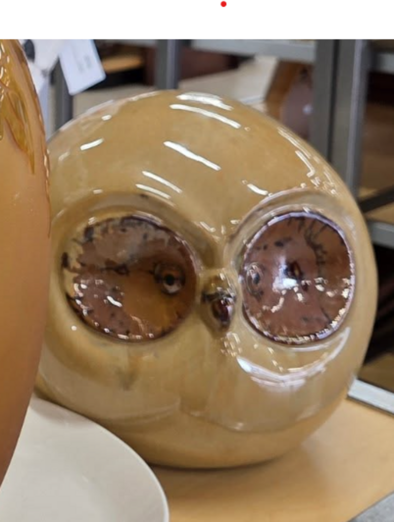 Large 1960's / '70's Mid Century Mod Ceramic 'Bowling Ball Head' Owl Figurine