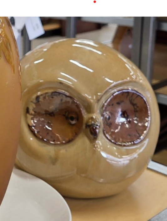 Large 1960's / '70's Mid Century Mod Ceramic 'Bowling Ball Head' Owl Figurine