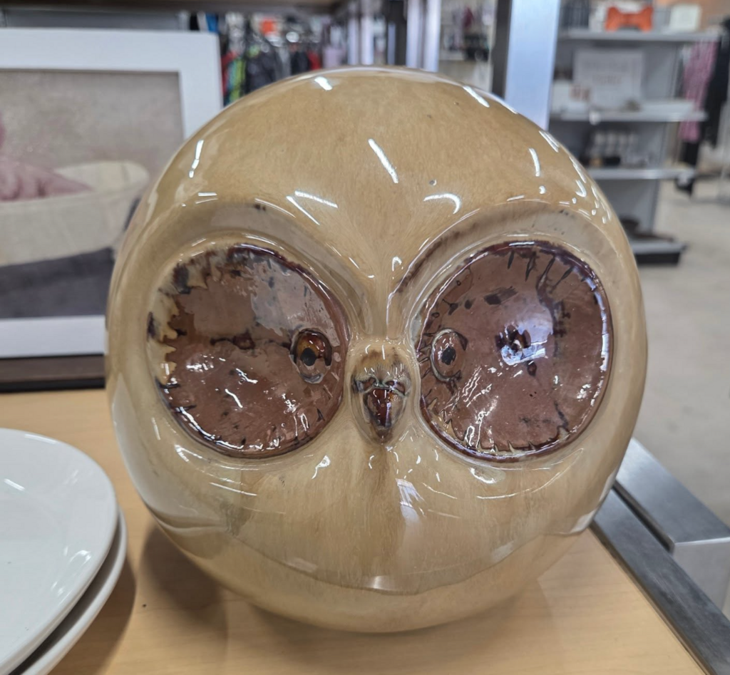 Large 1960's / '70's Mid Century Mod Ceramic 'Bowling Ball Head' Owl Figurine