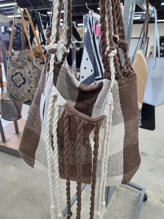 Jen & Co. Brown and White Large Plaid Handbag