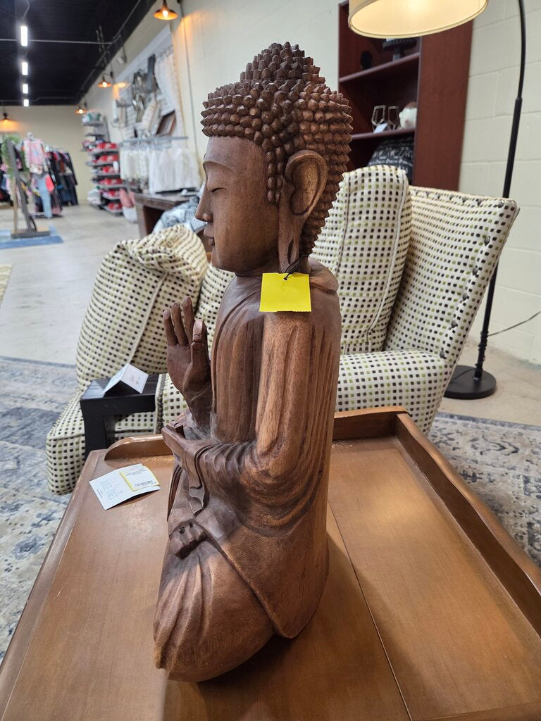 Hand - Carved Wooden Buddha in the Traditional Meditative Pose