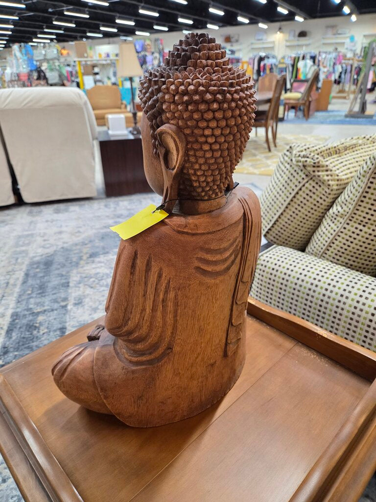 Hand - Carved Wooden Buddha in the Traditional Meditative Pose