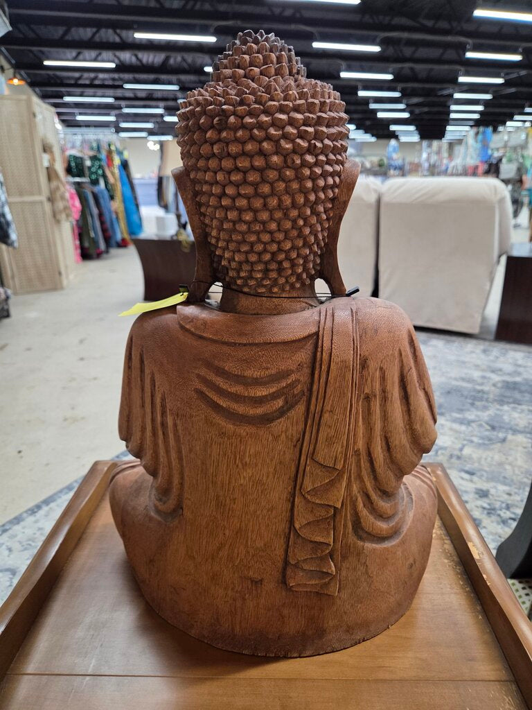 Hand - Carved Wooden Buddha in the Traditional Meditative Pose