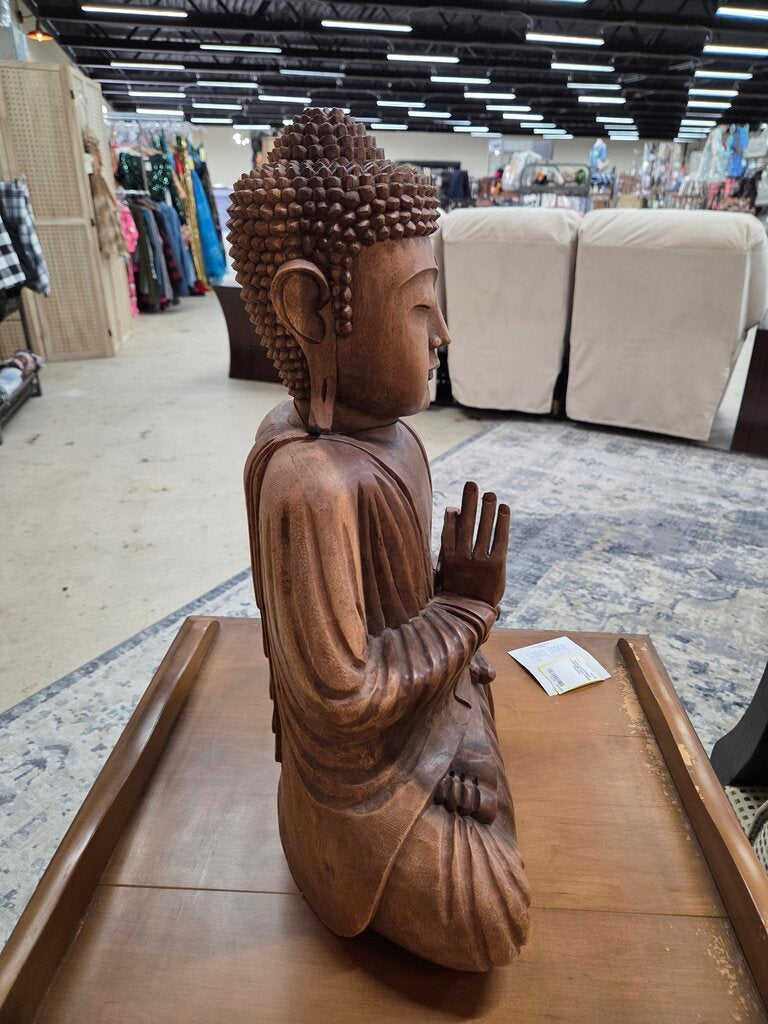 Hand - Carved Wooden Buddha in the Traditional Meditative Pose
