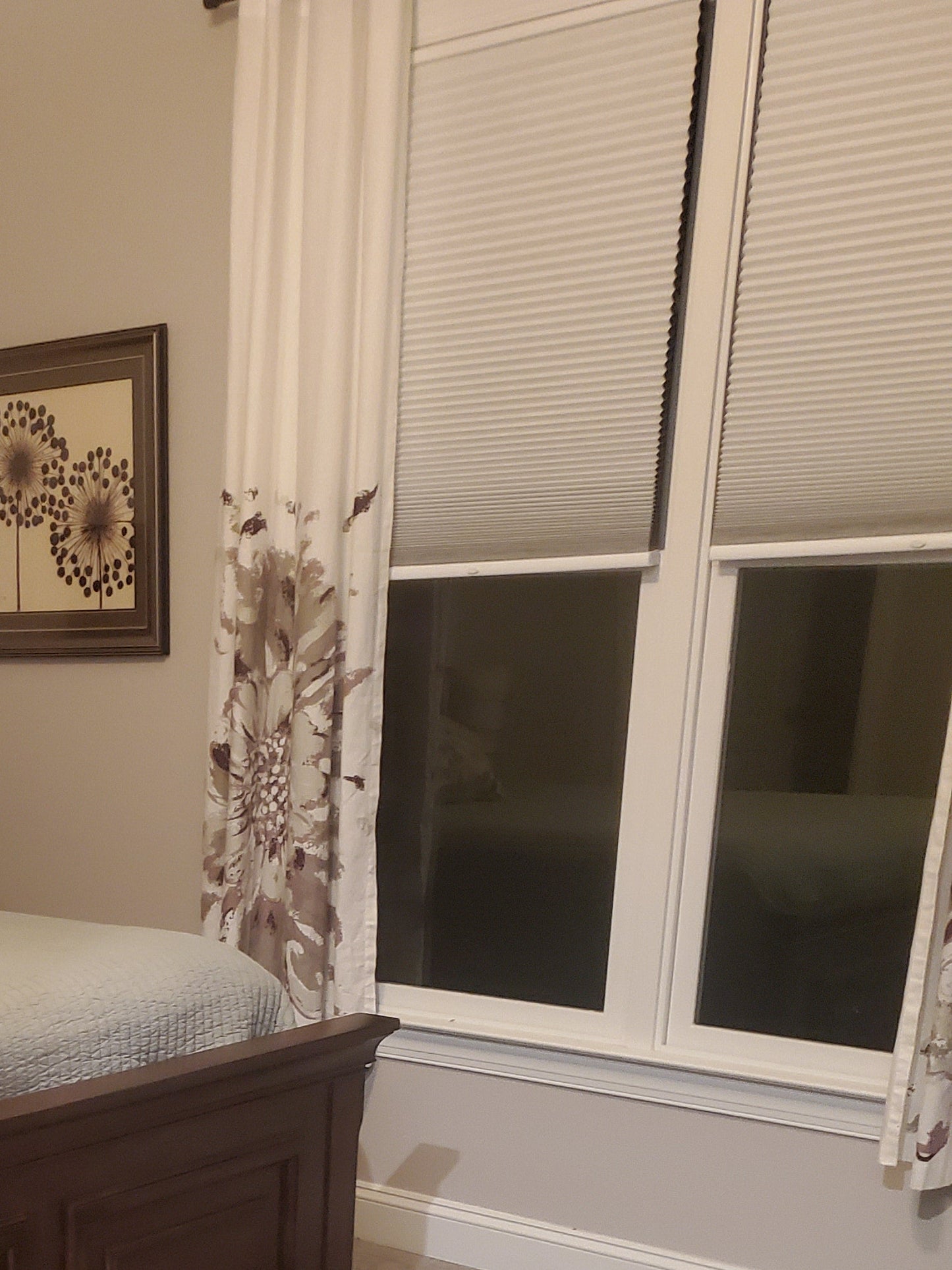 Curtains- 1 Pair Purple White Flower. Each panel is 85LX49W